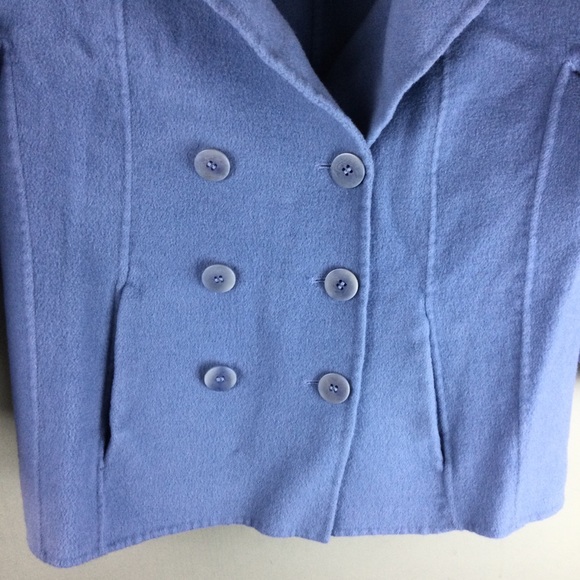 Talbots Wool Blend Double Breasted Notched Lapel 3/4 Sleeve Blue Pea Coat Sz 12P - Picture 4 of 10